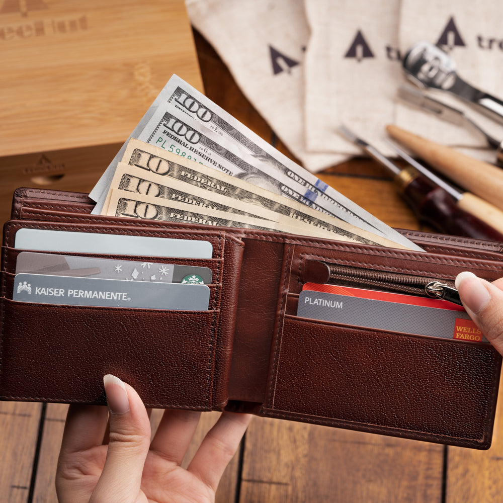 brown leather bifold wallet