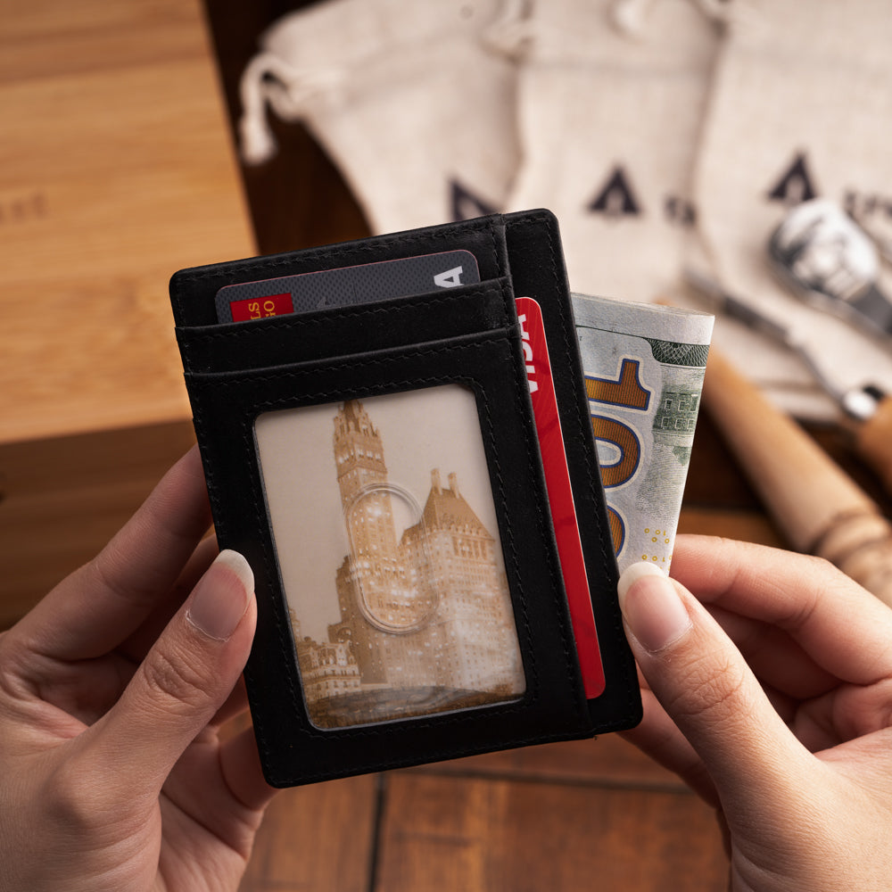 black leather card case