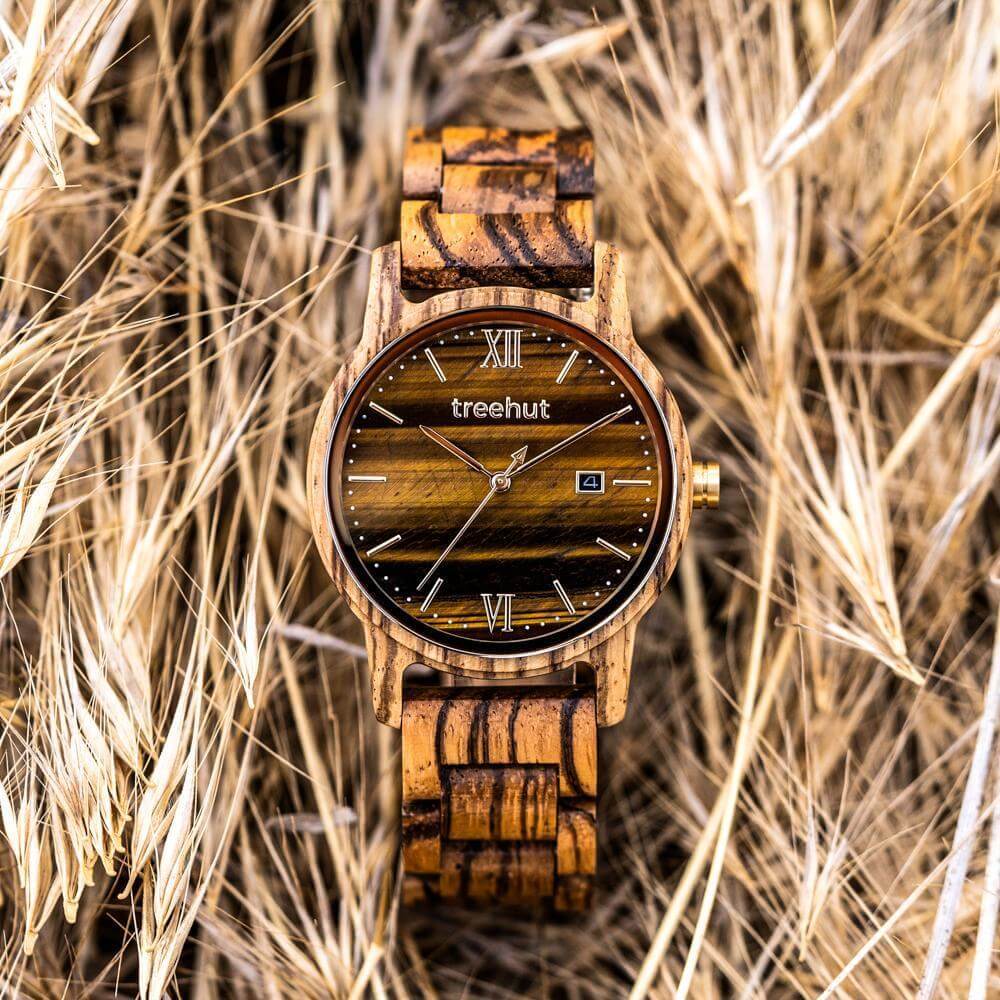 Odyssey Tiger Eye Zebrawood Men's Marble Wooden Watch