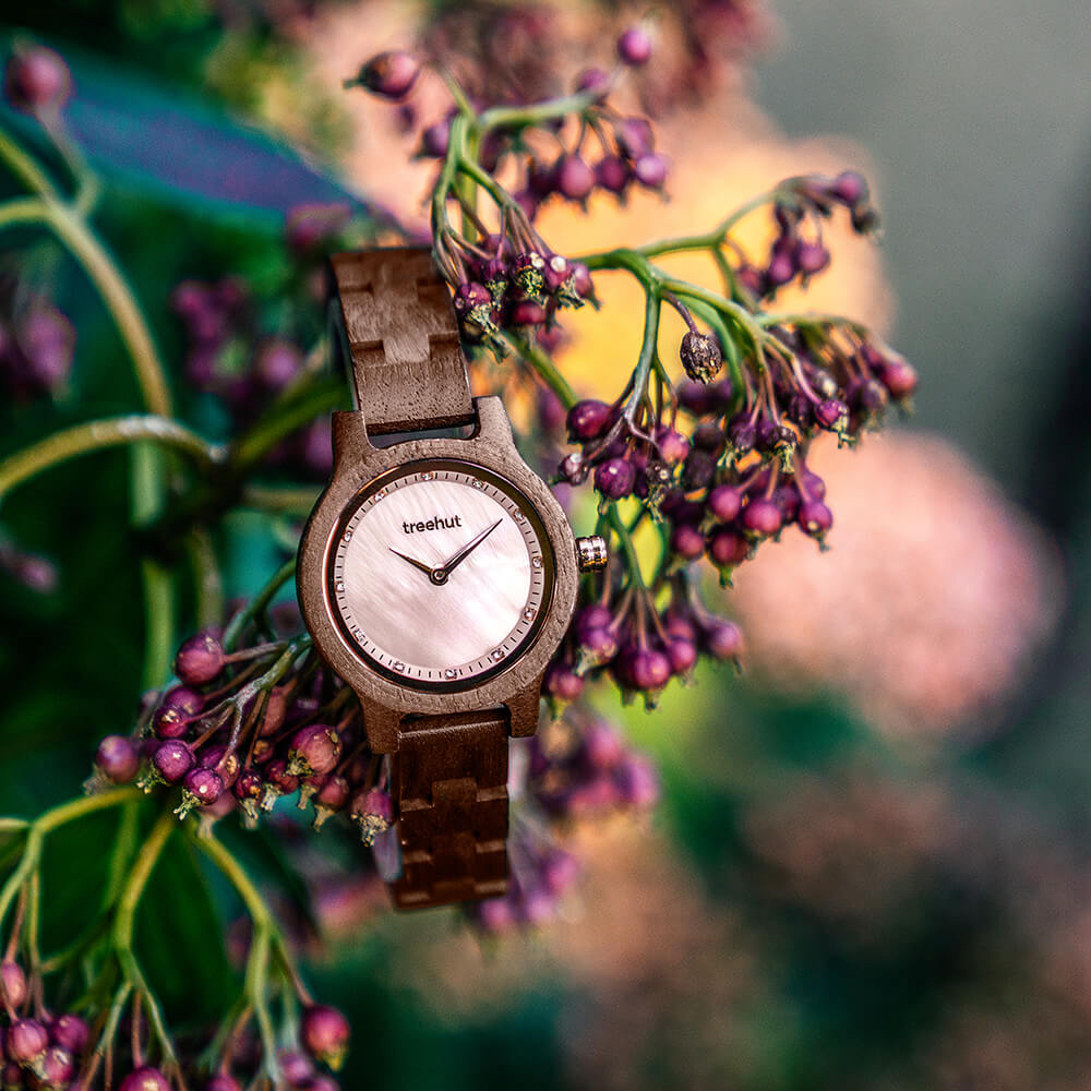 Pearl Petite Walnut Rose Gold Women's Wooden Watch