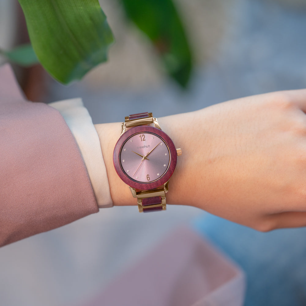 Constance Purple Heart Rose Gold Women's Stainless Steel Wooden Watch