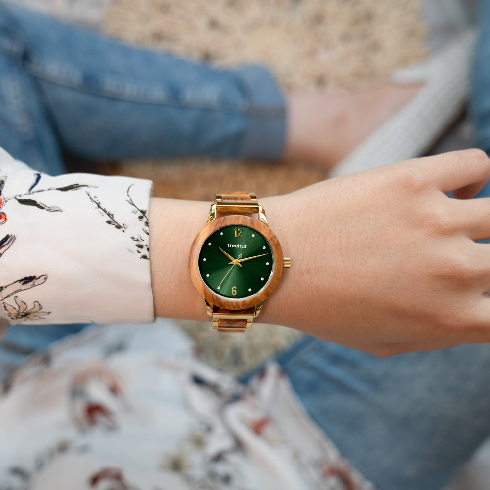 Constance Olive Green Women's Stainless Steel Wooden  Watch