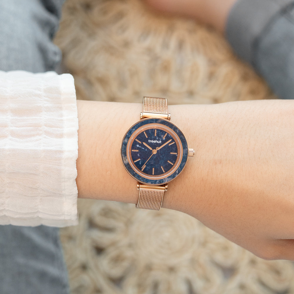 Skyler Blue Marble Mesh Women's Stainless Steel Watch