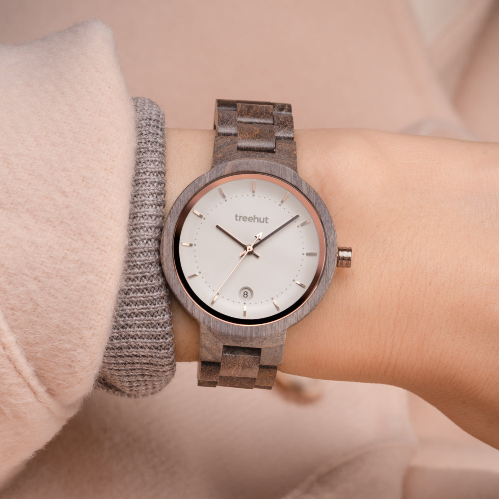Theory Grey White Women's Wooden Watch