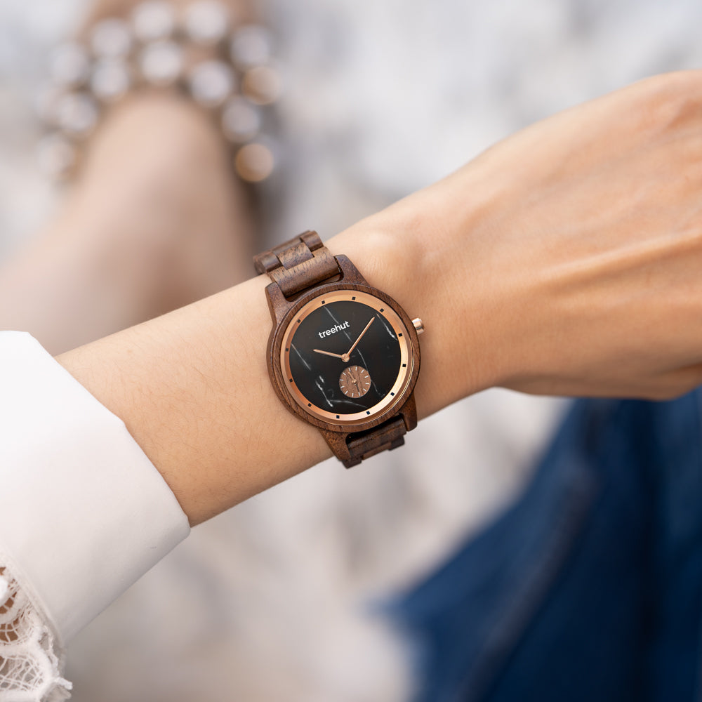 Paradise Walnut Black Marble Women's Wooden Watch