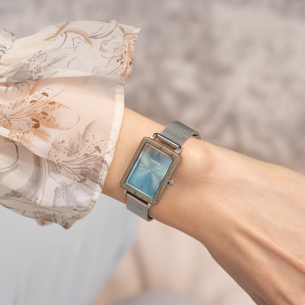 Lola Silver Maple Mesh Blue Women's Stainless Steel Wooden Watch