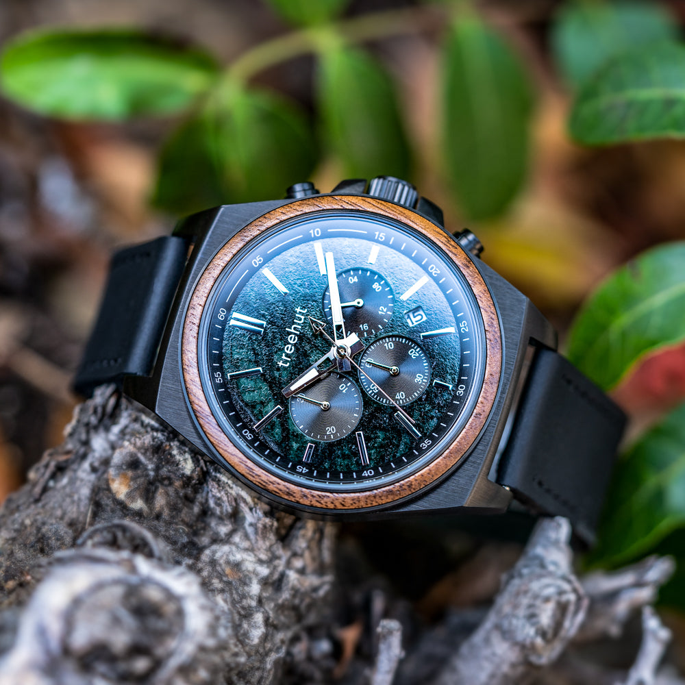 Aster Marble Walnut Black Men's Chrono Stainless Steel Wooden Watch