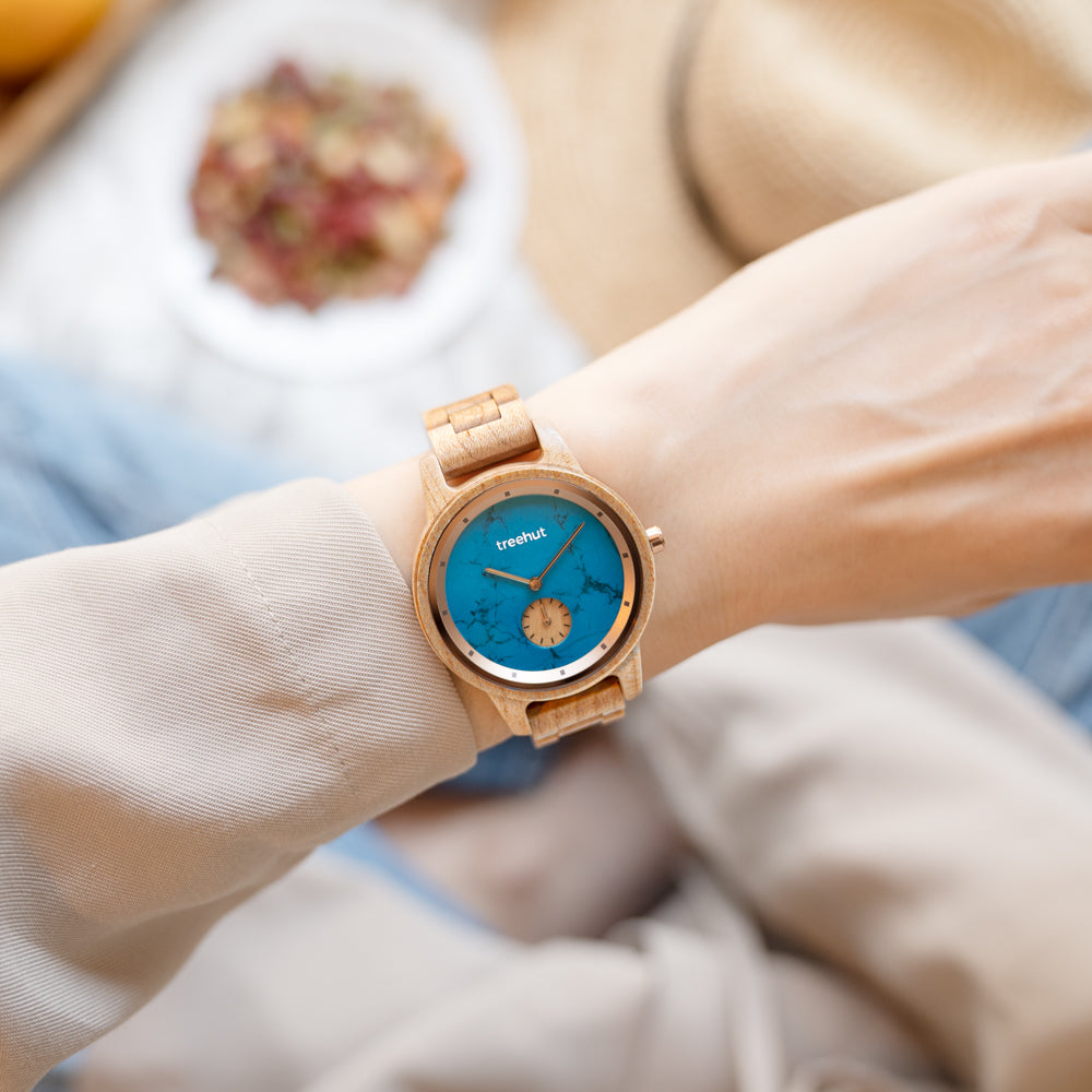 Paradise Maple Turquoise Marble Women Wooden Watch