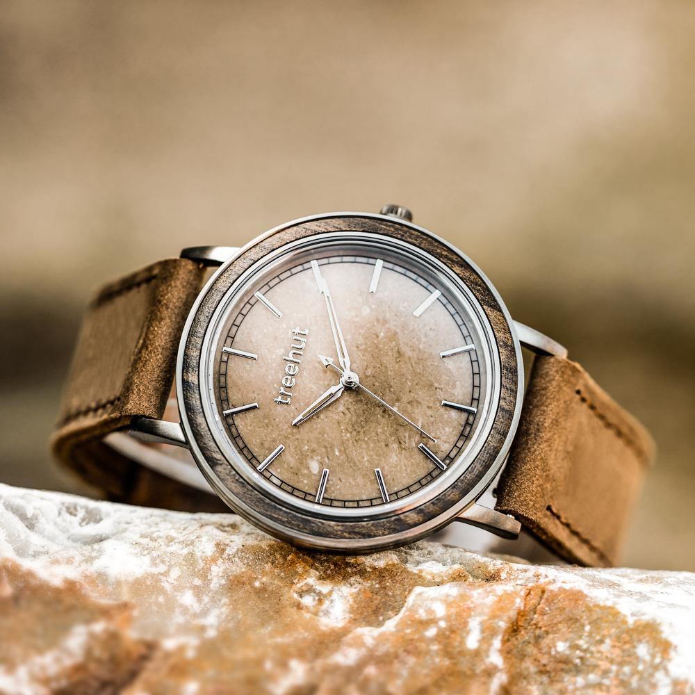 Bay Marble Cappuccino Men's Stainless Steel Wooden Watch