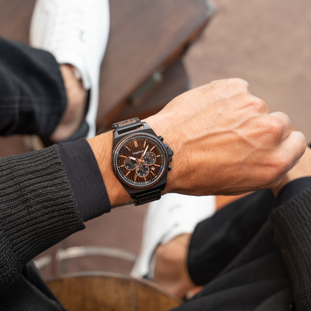 Aster Burgundy Wenge Men's Chrono Stainless Steel Wooden Watch