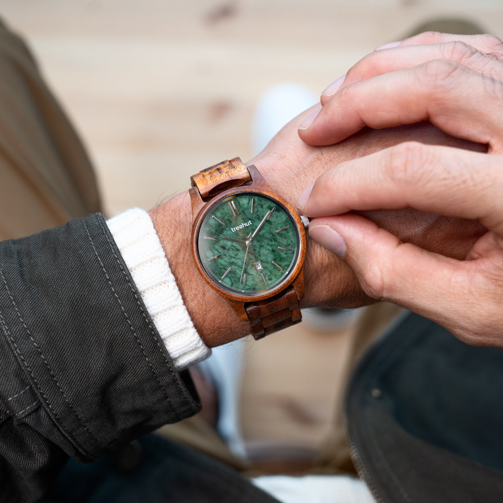 Sierra Koa Green Marble Men's Wooden Watch