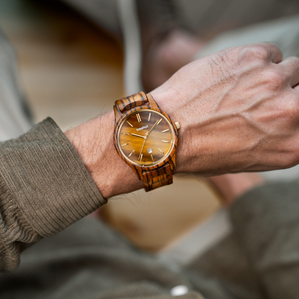 Sierra Zebrawood Tiger Eye Men's Wooden Watch