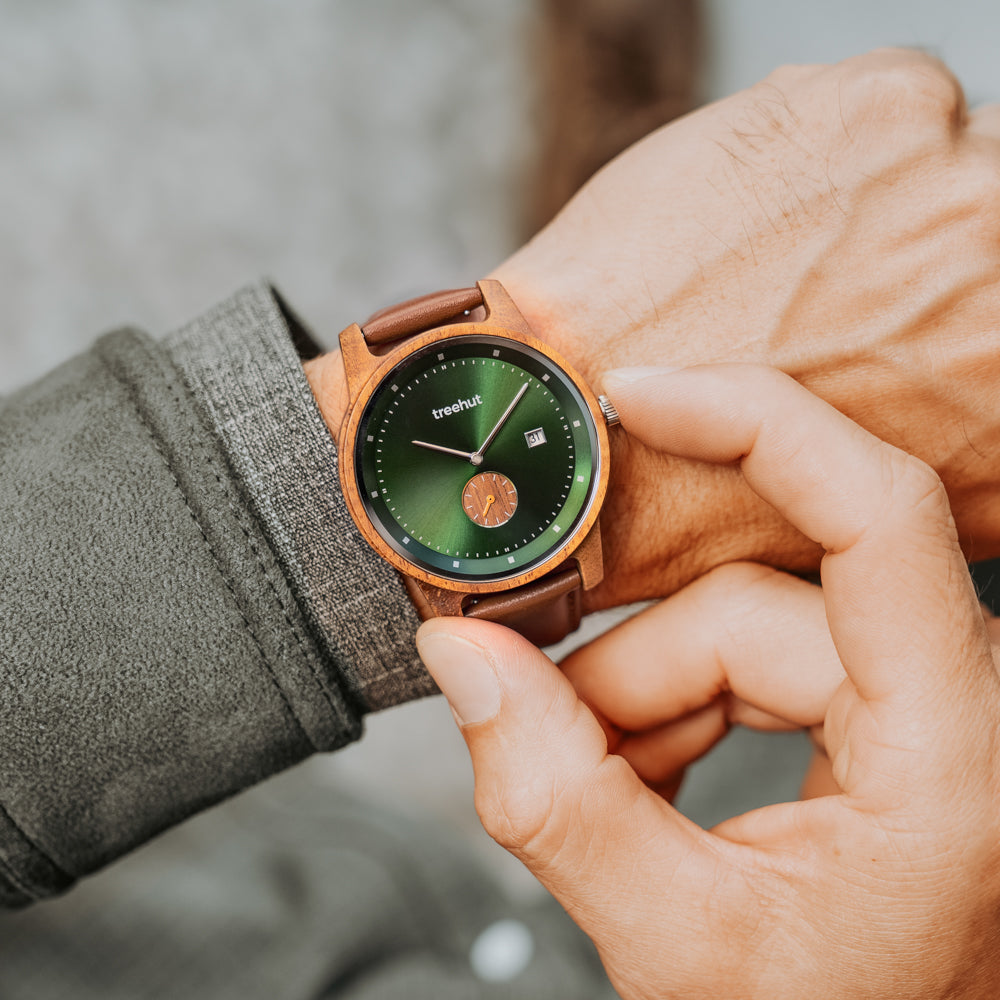 Alpine Koa Green Cognac Wooden Men's Watch