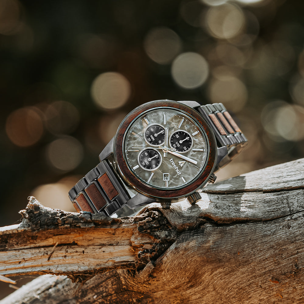 Quest Grey Marble Walnut Men's Wooden Watch
