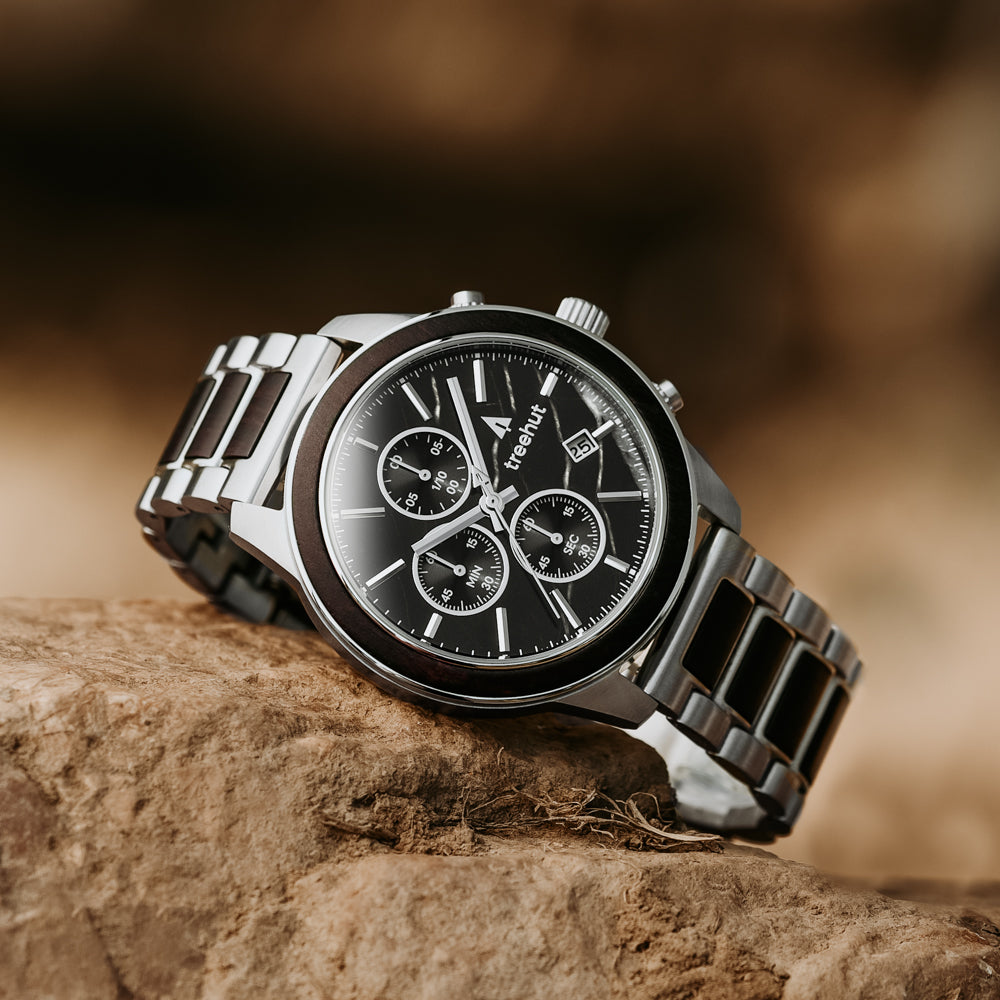 Quest Black Marble Ebony Men's Wooden Watch