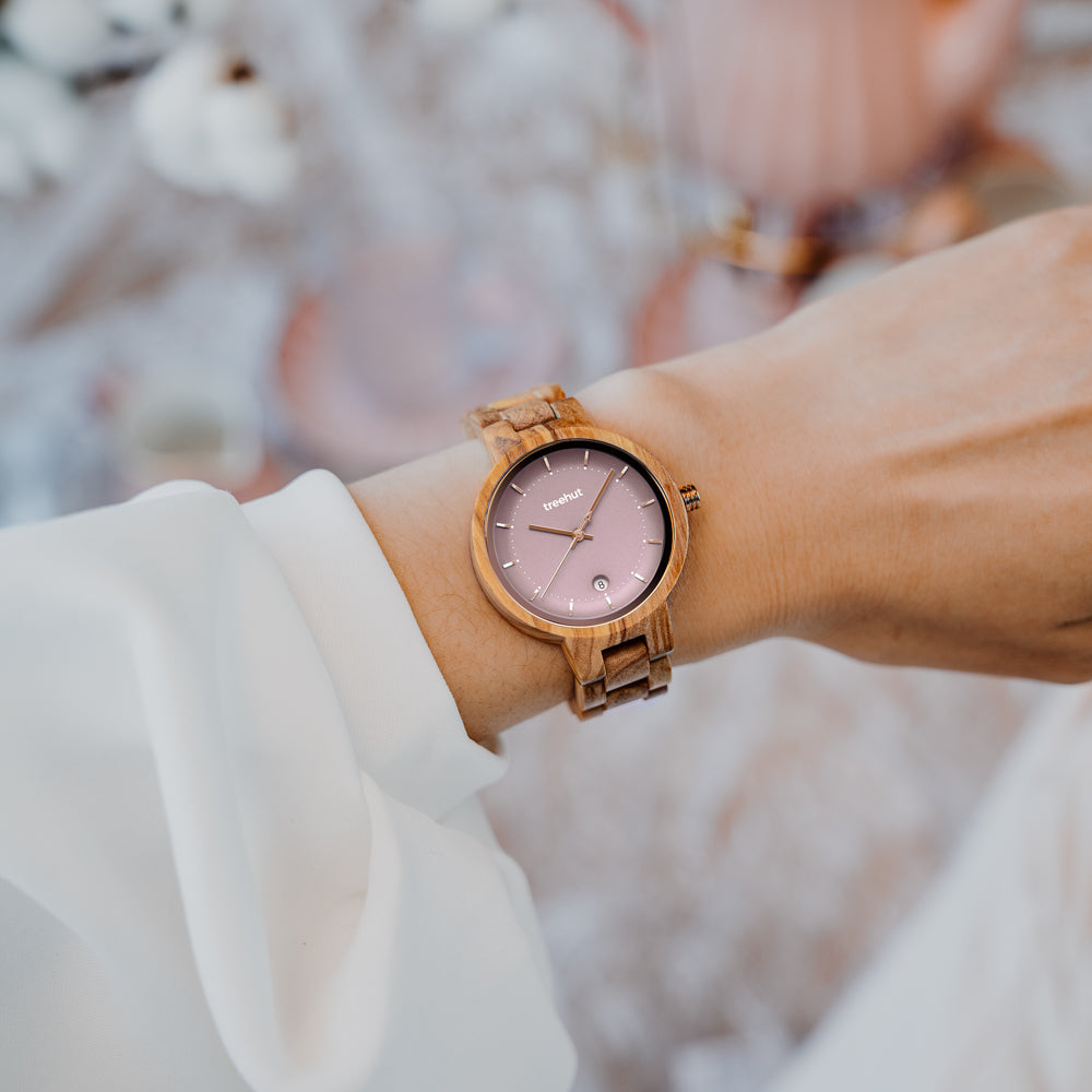 Theory Olive Pink Women's Wooden Watch