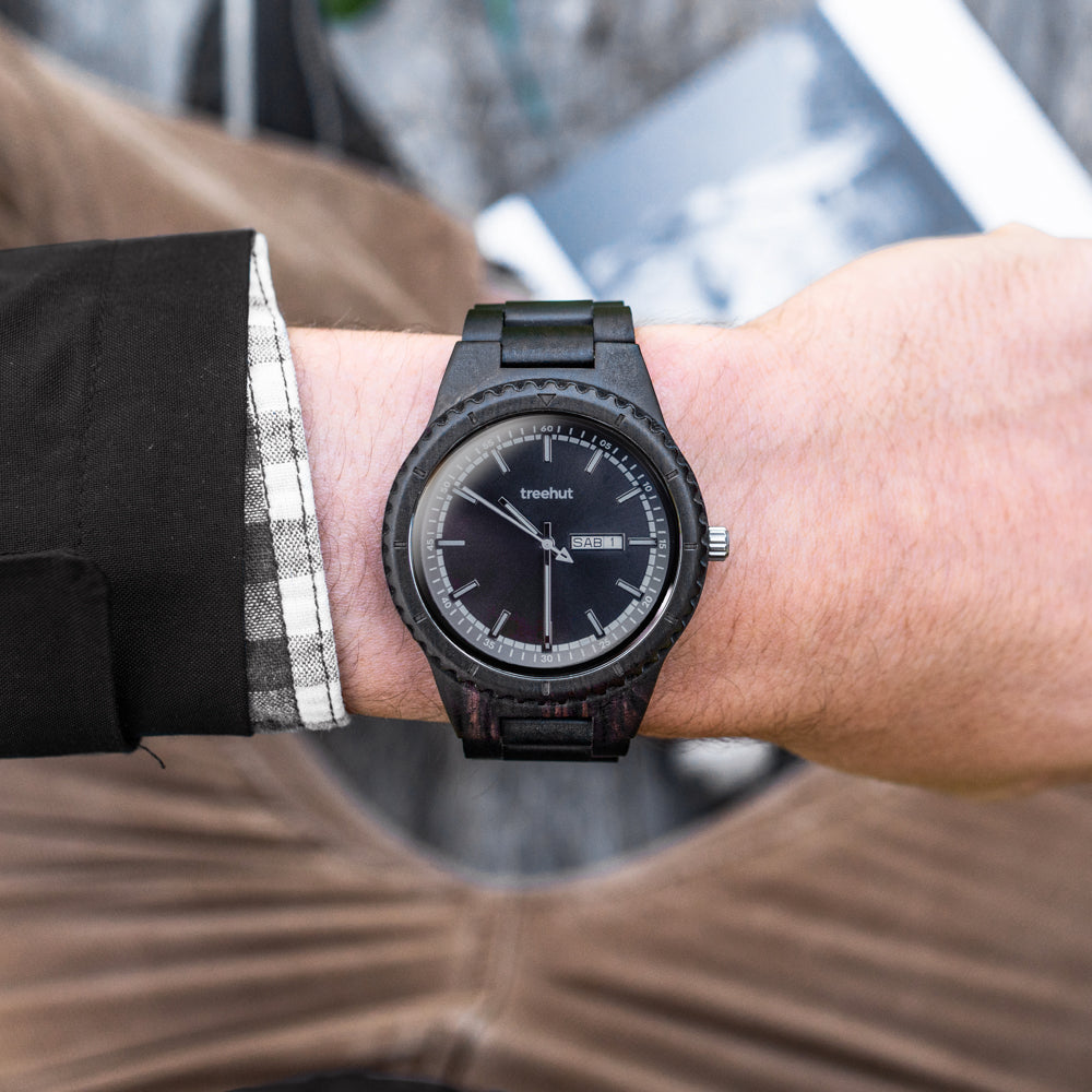 Classic Day-Date Ebony Black Monochrome Men's Wooden Watch