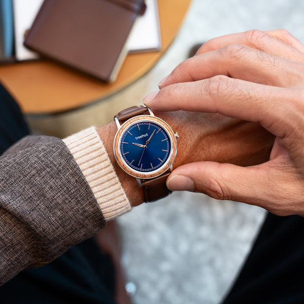 Navy Blue Cactus Leather Card Holder - WoodWatch