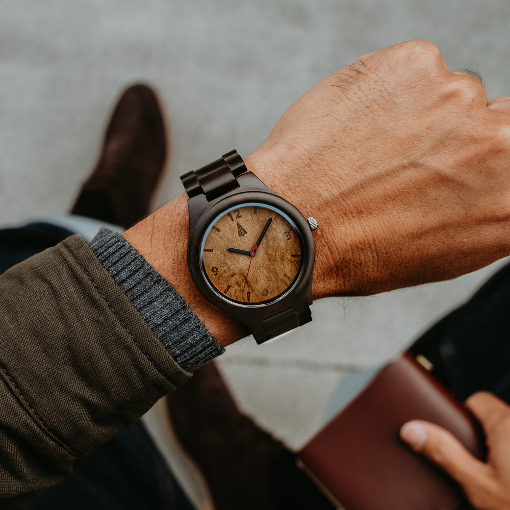 Classic Ebony Maple Burl Men's Wooden Watch