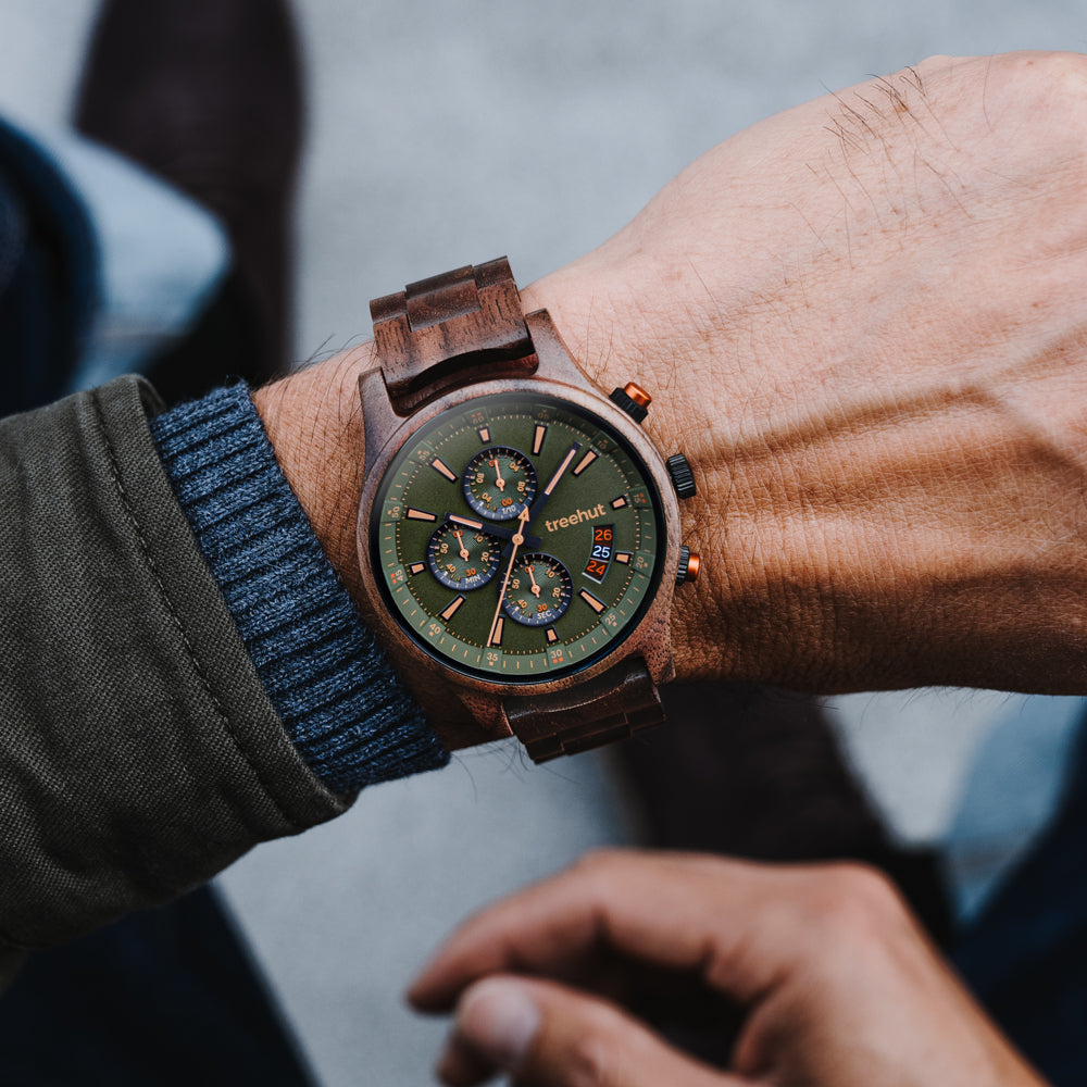 Dubline Chrono Walnut Green Men's Wooden Watch