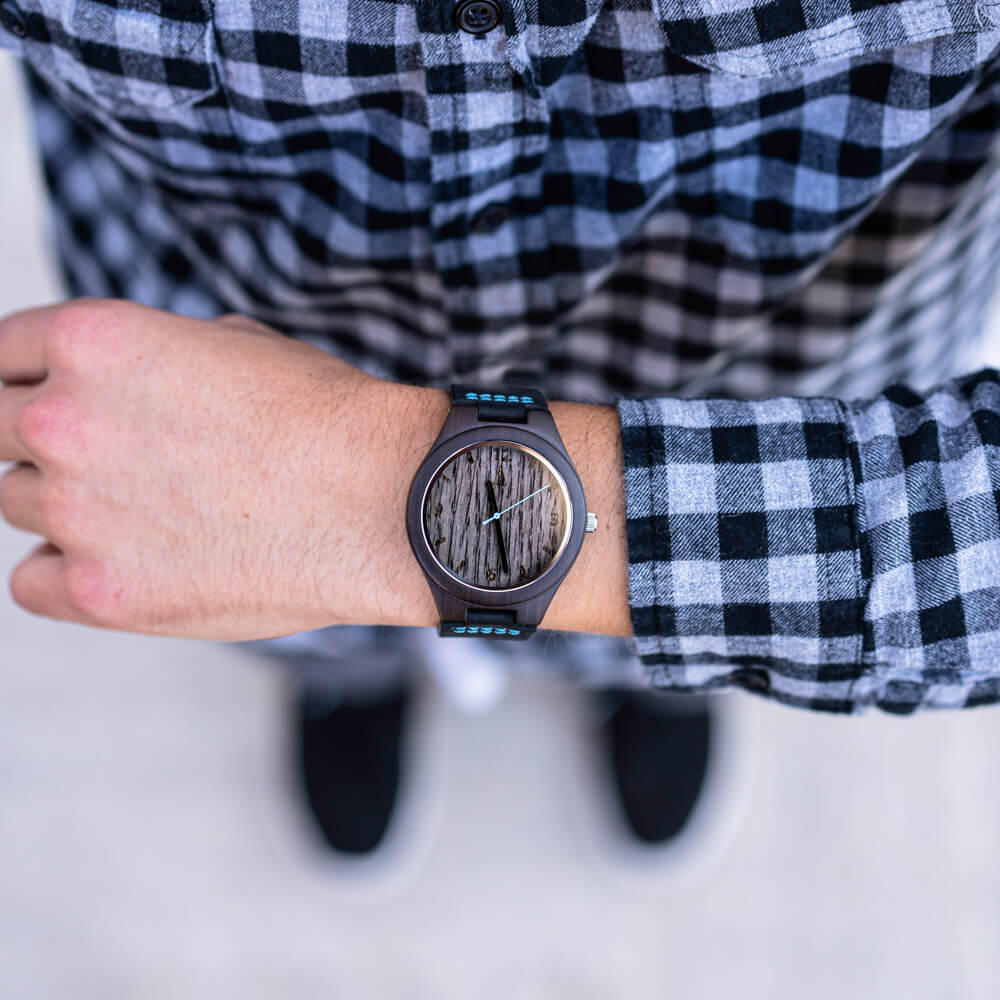 Classic Ebony Silver Oak Blue Men's Wooden Watch