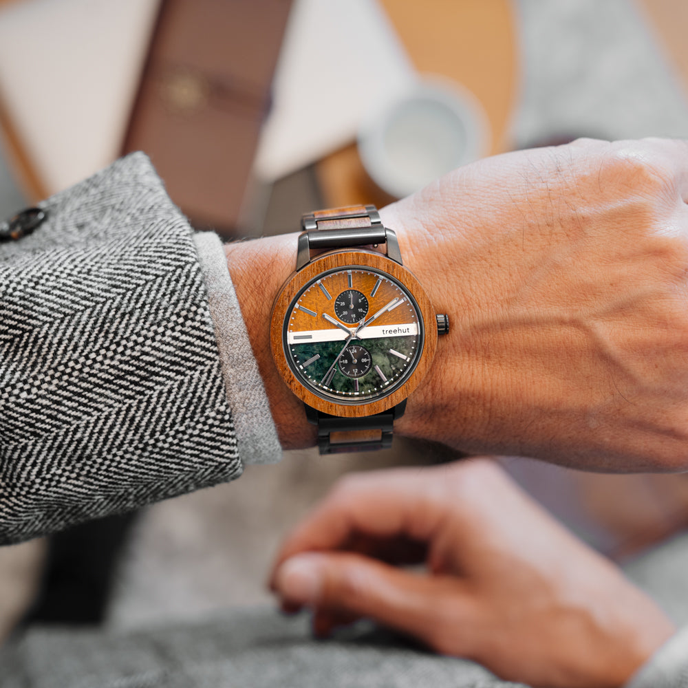Tao Green Marble Koa Men’s Stainless Steel Wooden Watch