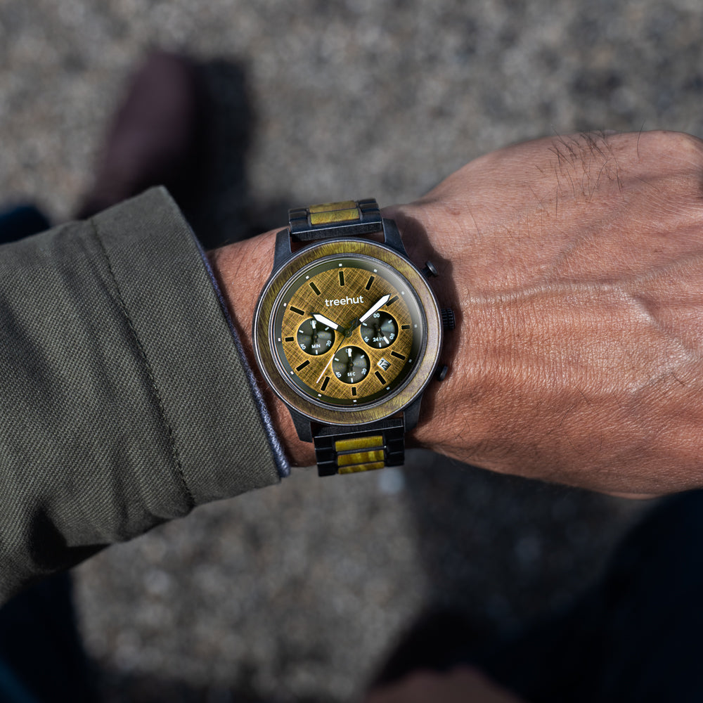 Huxley Rustic Green Sandalwood Men's Chrono Stainless Steel Wooden Watch