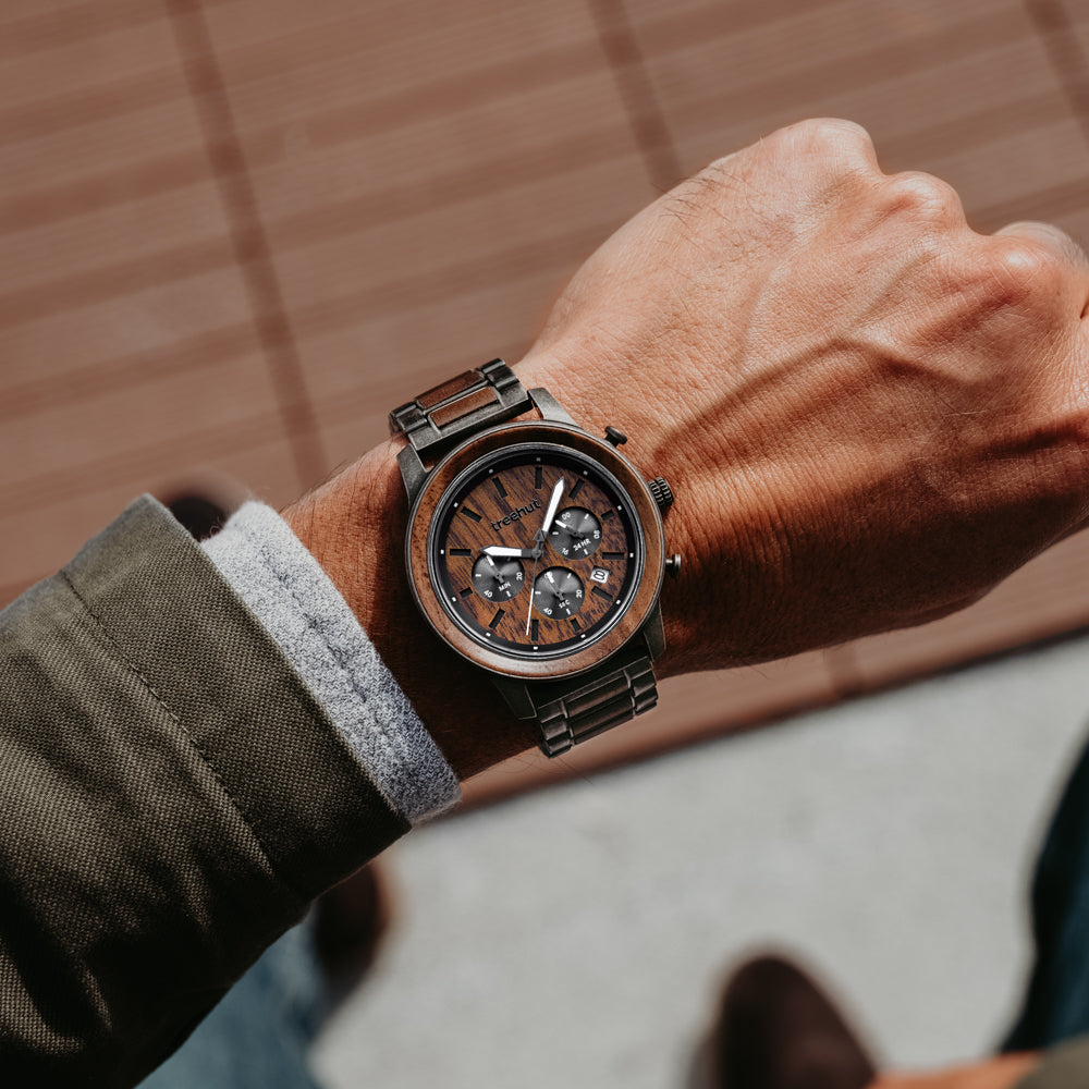 Huxley Rustic Walnut Men's Chrono Stainless Steel Wooden Watch