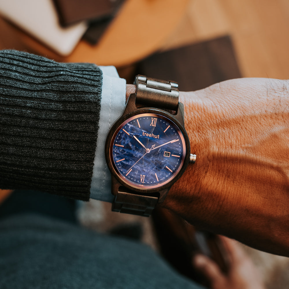 Odyssey Marble Ebony Rose Gold Men's Wooden Watch