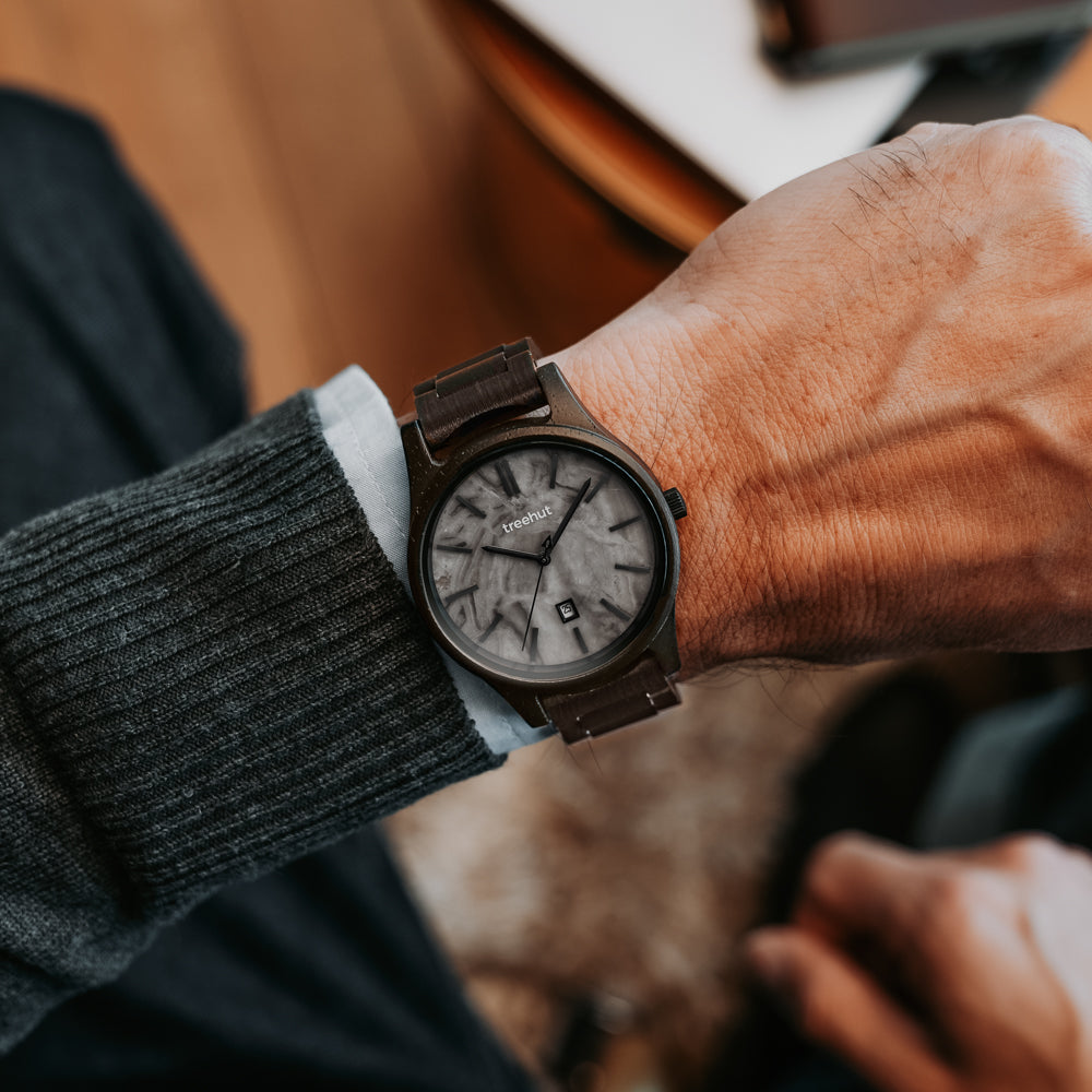 Sierra Ebony Grey Marble Men's Wooden Watch