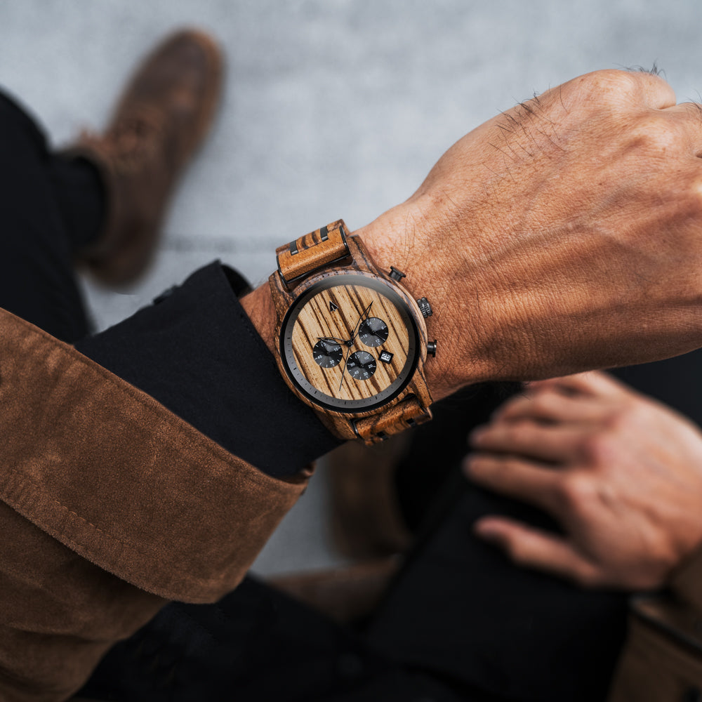 North Zebrawood Gunmetal Men's Chrono Wooden Watch