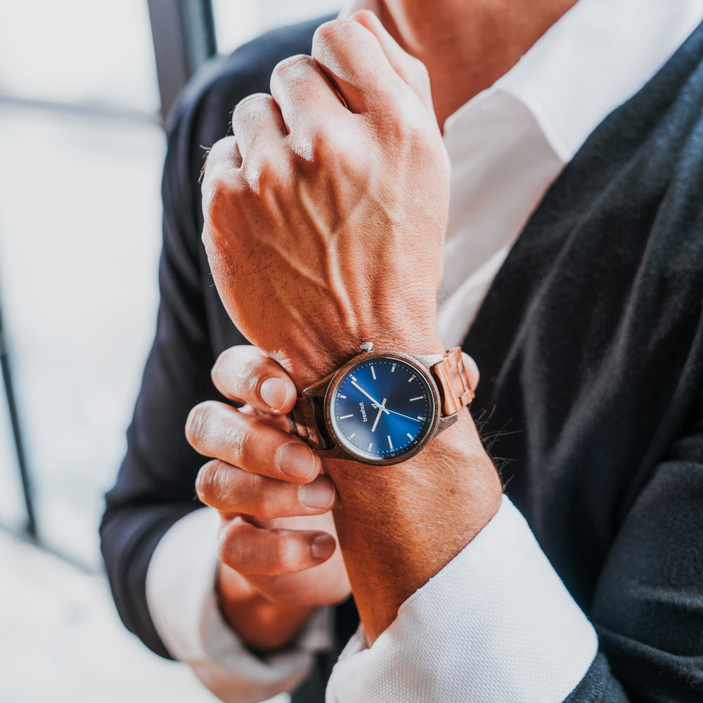 Dubline Walnut Blue Men's Wooden Watch