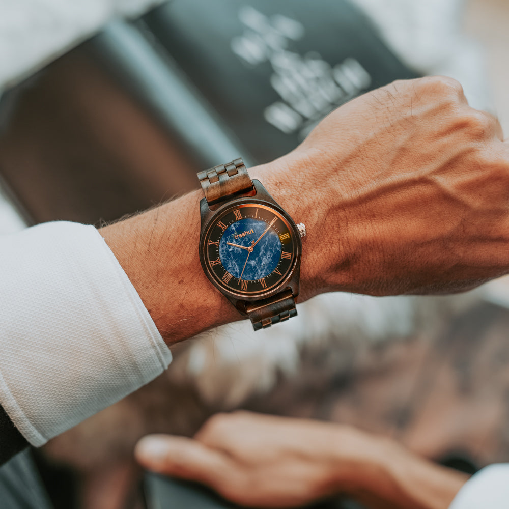 Sojourn Blue Marble Ebony Men's Wooden Watch