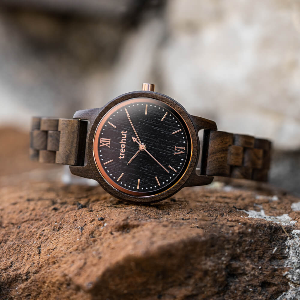 Couples Odyssey Ebony Rose Gold Couples Wooden Watch