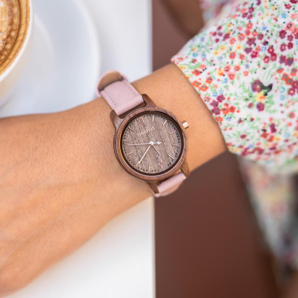 Odyssey Women's Walnut Pink Women's Wooden Watch