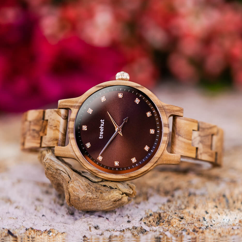 Emma Olive Burgundy Women's Wooden Watch