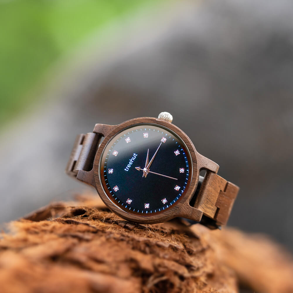 Emma Walnut Noir Women's Wooden Watch