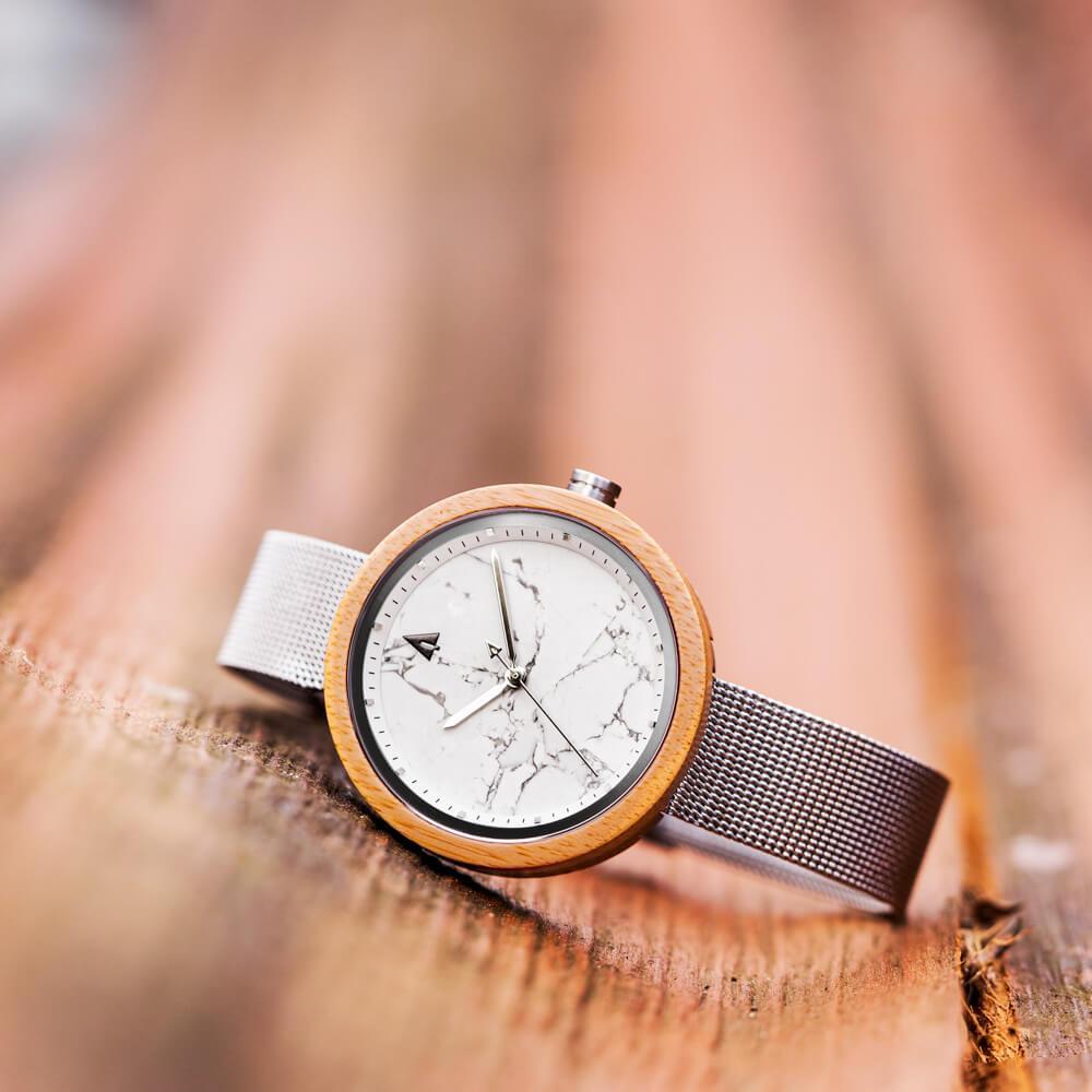 Theory Silver Bamboo Marble Women's Stainless Steel Wooden Watch