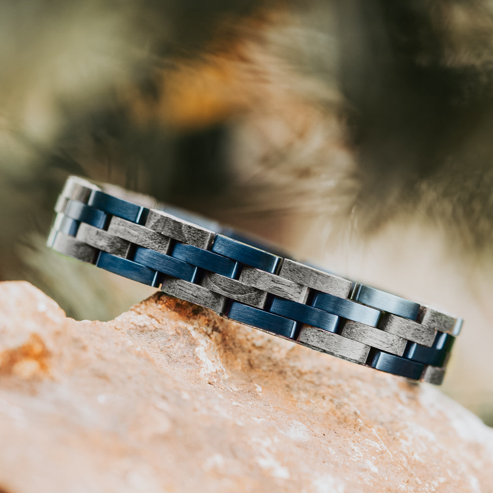 Blue and grey wooden bracelet for him