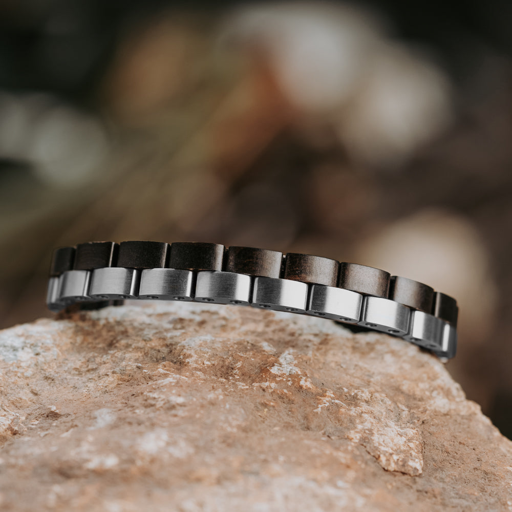 Polar Ebony Silver Men's Wooden Bracelet