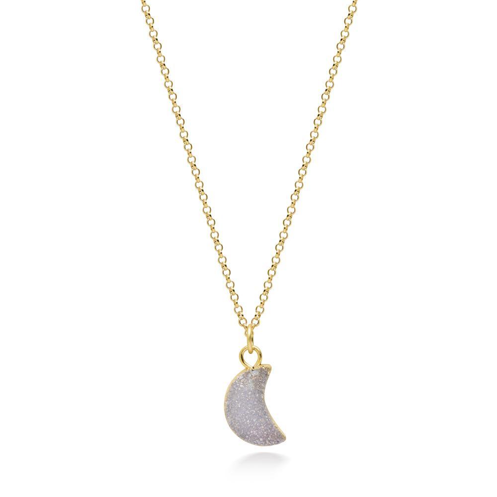 Crescent White Druzy Necklace Women's Stone Necklace