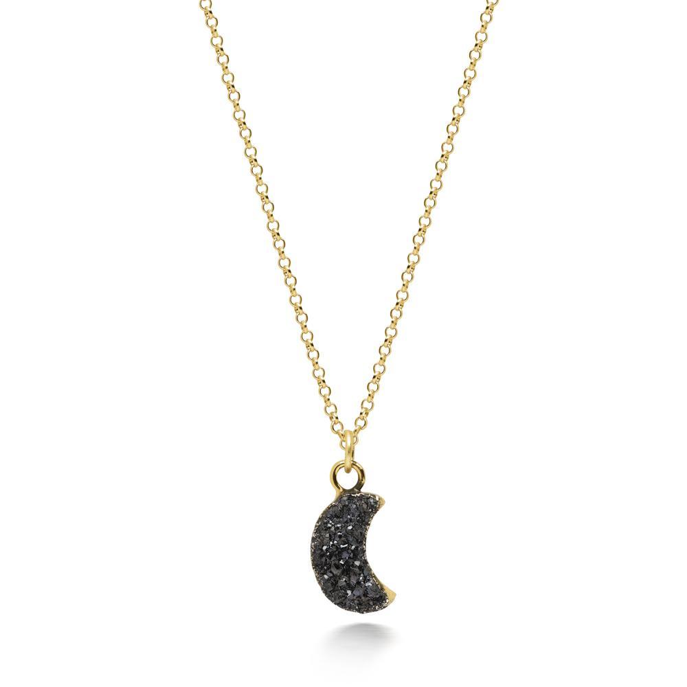 Crescent Black Druzy Necklace Women's Stone Necklace