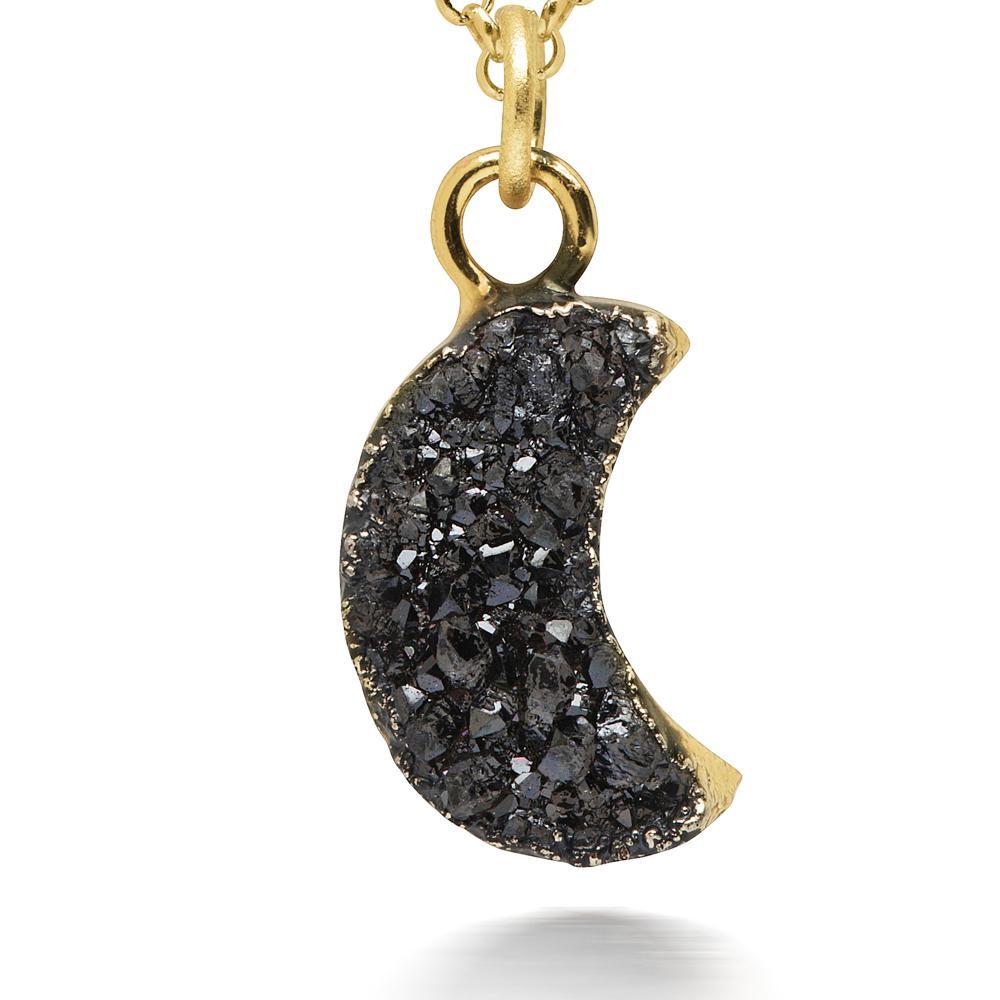 Crescent Black Druzy Necklace Women's Stone Necklace