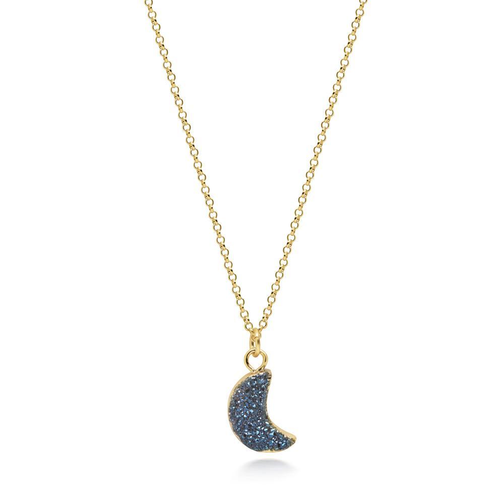 Crescent Blue Druzy Necklace Women's Stone Necklace
