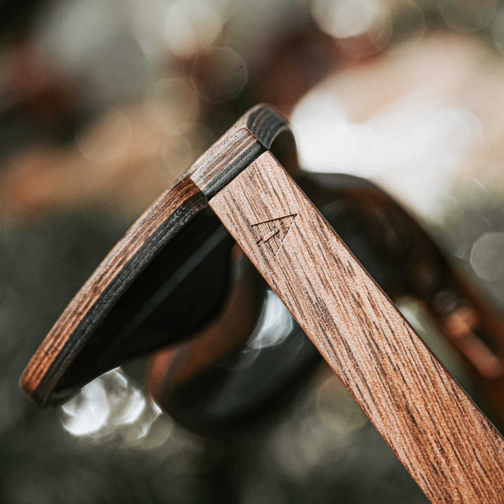Men's sunglasses made with natural walnut wood. Brown and grey sunglasses with 100% UV protection