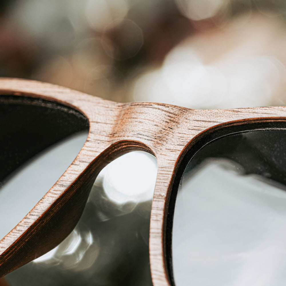 Wooden sunglasses for him. Brown and grey sunglasses for men. Treehut men's sunglasses