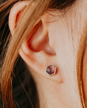 Hex Amethyst Stud Earrings Women's Stone Earrings