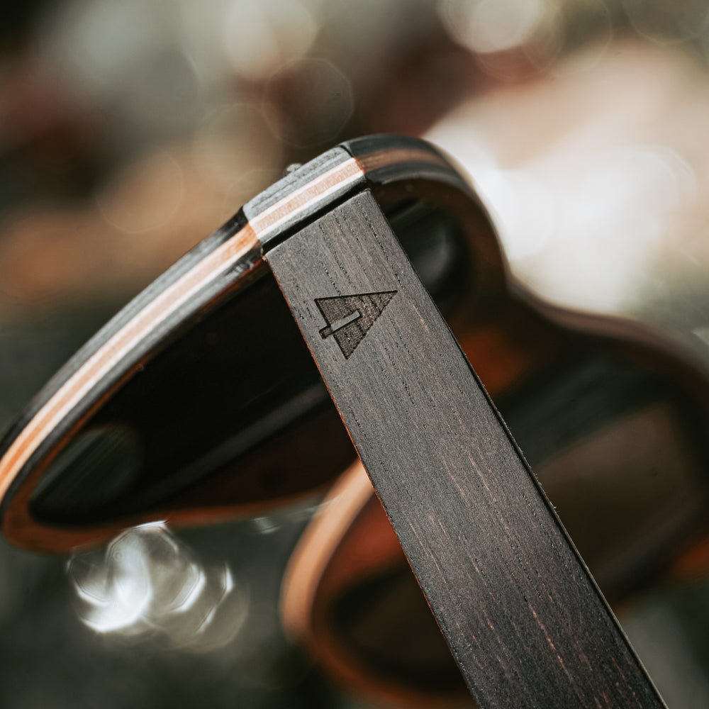 Maple and ebony wood sunglasses made with real wood grain. Engravable sunglasses with 100% UV protection
