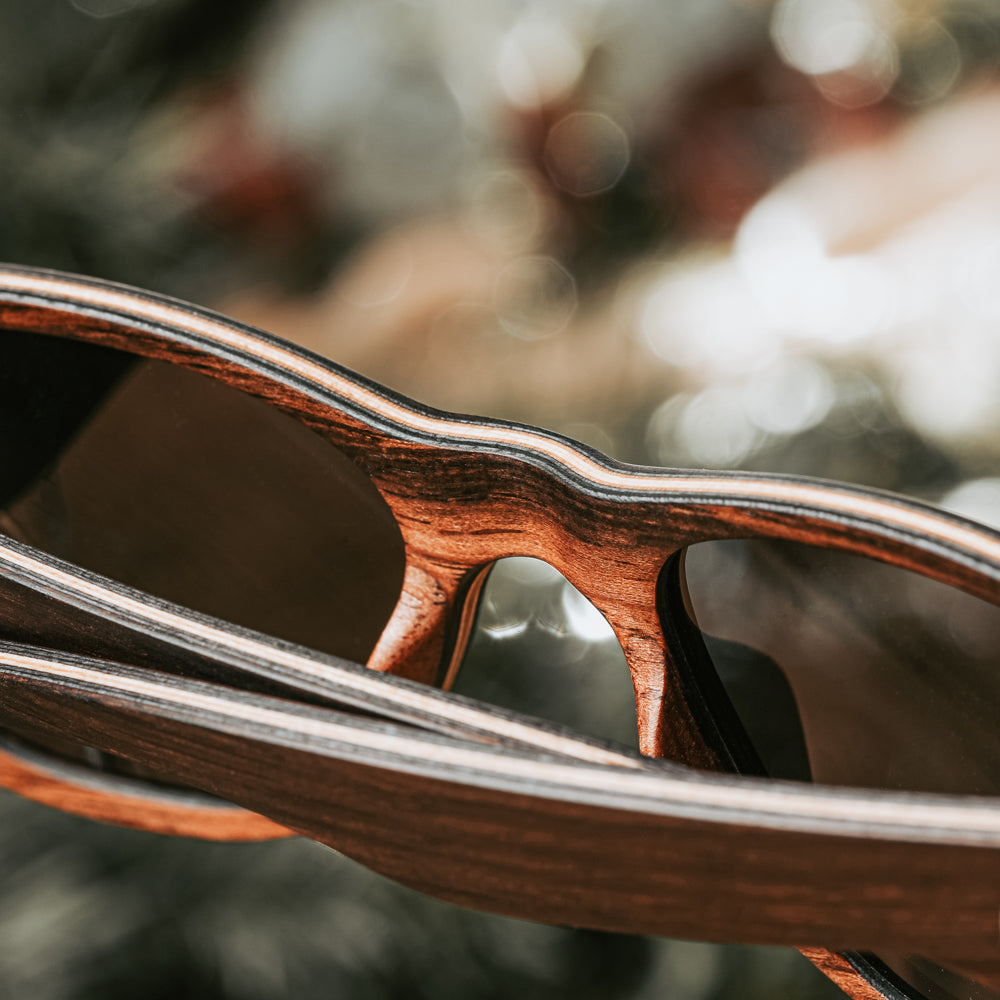 Handmade black and brown wooden sunglasses