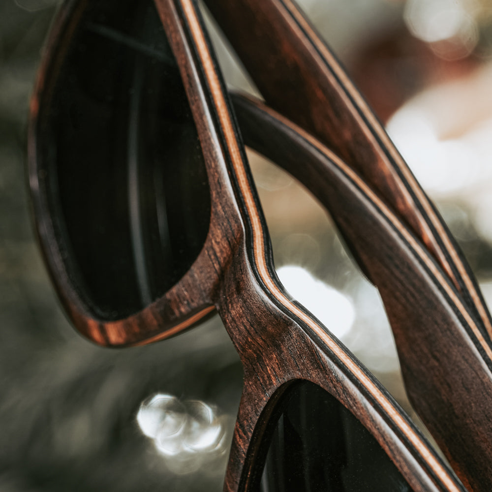 handmade engravable wooden sunglasses made with ebony wood and maple wood